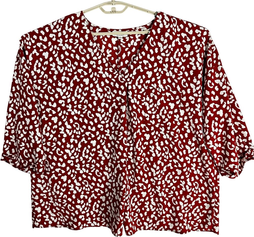 Bobeau Blouse Plus 2X Brownish Red Cottagecore V Neck Office Casual Date Night